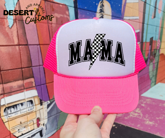 MAMA Checkered Lightning Bolt - Snap Back Women's Trucker Hat