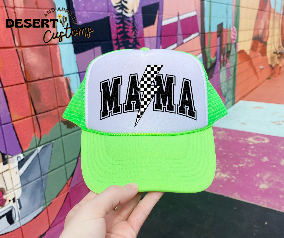 MAMA Checkered Lightning Bolt - Snap Back Women's Trucker Hat