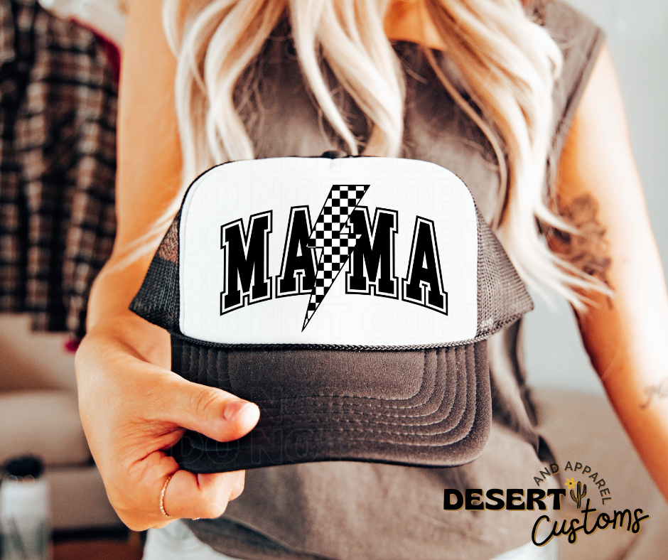 MAMA Checkered Lightning Bolt - Snap Back Women's Trucker Hat