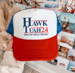 Hawk Tuah 24 Foam Trucker Hat Red, White and Blue