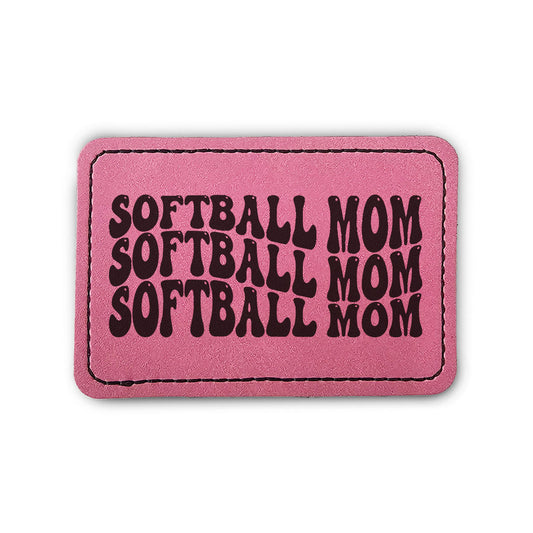 Wavy Softball Mom Leather Patch